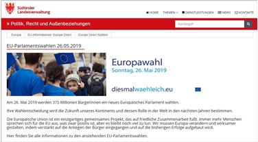Eine Webseite informiert über die Europawahl am 26. Mai 2019.