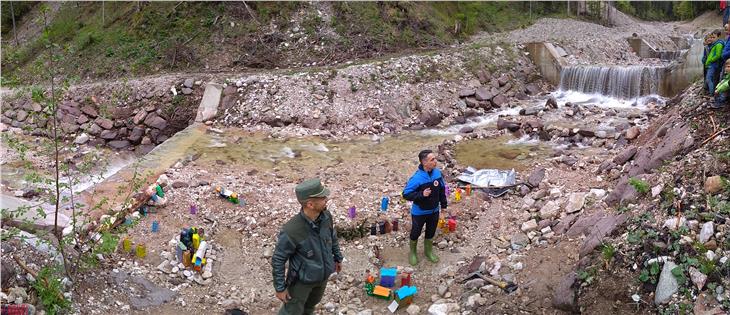 Bei einem Forst-Wildbach-Tag wurde 70 Kindern der Grundschule Tisens das Prinzip des Hochwasserschutzes vor Augen geführt. Foto: Agentur für Bevölkerungsschutz