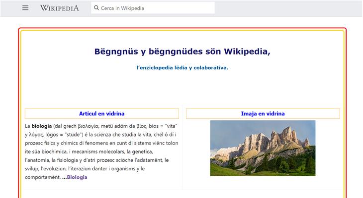 Die En­zy­k­lo­pä­die Wikipedia Ladina ist nun online. (Screenshot)