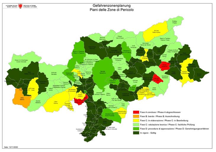 Übersicht über den Stand der Gefahrenzonenplanung in Südtirol