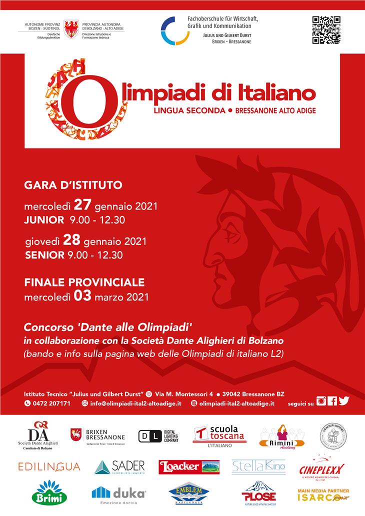 Das Plakat der Olympiade in Italienisch als Zweitsprache, an der sich südtirolweit 500 Jugendliche aus 18 Oberschulen beteiligen.