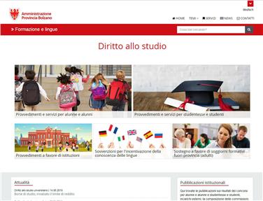 La homepage del nuovo portale dedicato al diritto allo studio