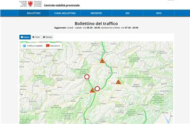 La homepage del portale su traffico e viabilità in Alto Adige con la mappa di Google