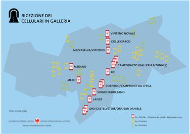 Migliora la ricezione dei dati mobili in galleria: la cartina degli interventi (Fonte USP/Servizio strade)