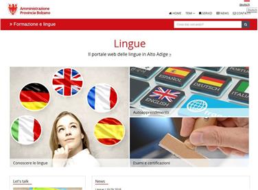 La homepage del portale web dedicato alle lingue