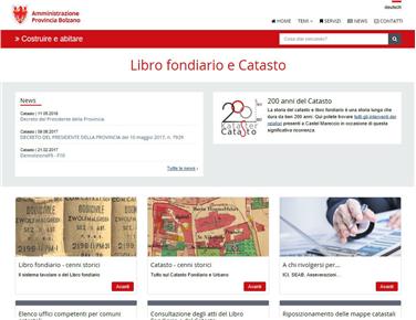 L'homepage del nuovo portale del Catasto e Libro fondiario.