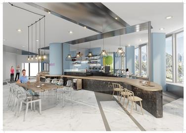 Ecco come sarà il bar dell'ospedale Tappeiner dopo la ristrutturazione nel 2019. Foto: USP/Sirio Spa