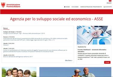 La homepage del nuovo portale web dell'Agenzia per lo sviluppo sociale ed economico