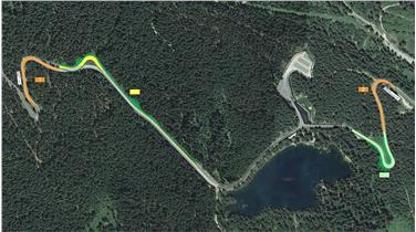 La strada del lago di Carezza sarà risanata ed ampliata in corrispondenza delle aree di colore verde  (Fonte Ripartizione infrastrutture (Web Image)