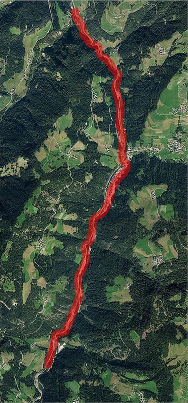 Il tracciato della linea elettrica che sarà interrata in val Badia (USP/Pianificazione territoriale)