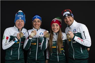 La staffetta azzurra di biathlon con il bronzo mondiale: Hofer, Vittozzi, Wierer e Windisch