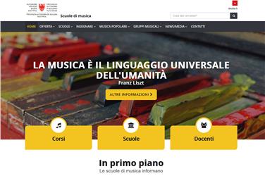 La homepage del nuovo portale web dedicato alle scuole di musica