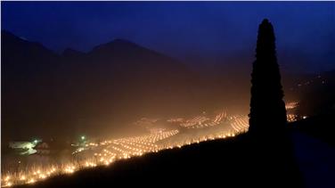 Numerosi vigneti delle valli altoatesine la notte scorsa sono stati illuminati dalle luci di candele per contrastare gli effetti delle gelate sulle colture. Nella foto la Bassa Atesina - Foto: Gnews