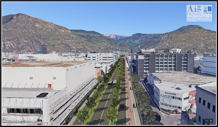 Il rendering della riqualificazione di via Buozzi (foto USP/AIG Associati)