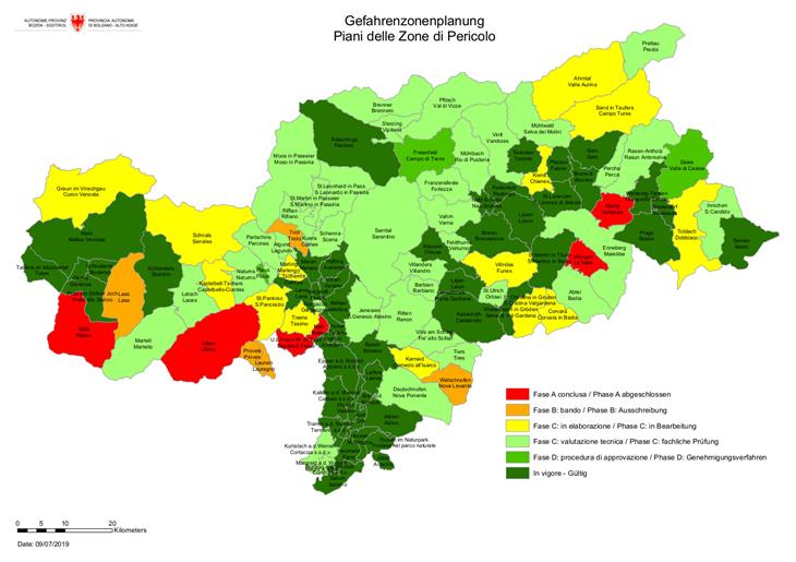 Lo stato di attuazione dei piani delle zone di pericolo in Alto Adige