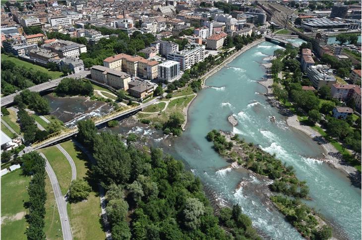 La zona della confluenza fra Talvera e Isarco, a Bolzano, è stata studiata dal progetto HyMoCARES (Foto USP/Agenzia protezione civile)