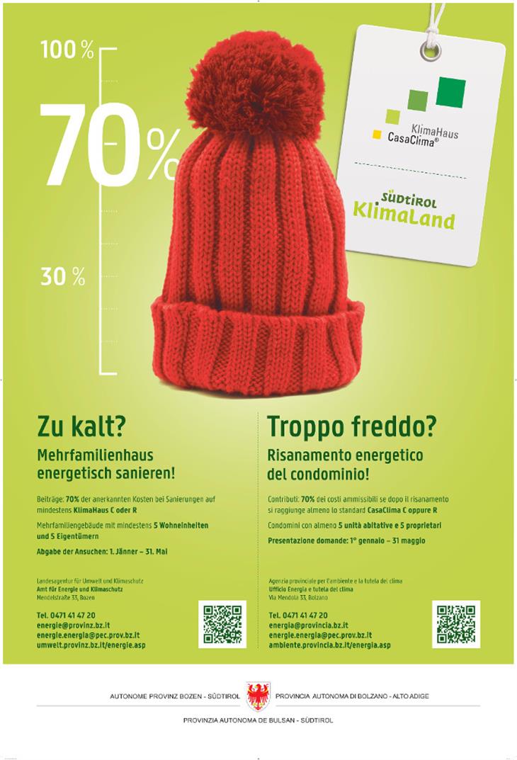 Il manifesto della campagna informativa "Troppo freddo?" sul risanamento energetico dei condomini