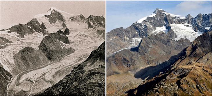 Prima e dopo: gli effetti del cambiamento climatico, con il ritiro dei ghiacciai, nella mostra Goodbye Glaciers (Foto: ASP)
