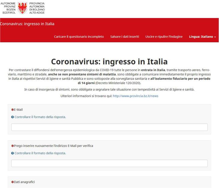 Il modello per la segnalazione dell'ingresso in Italia ora online (Foto: ASP)