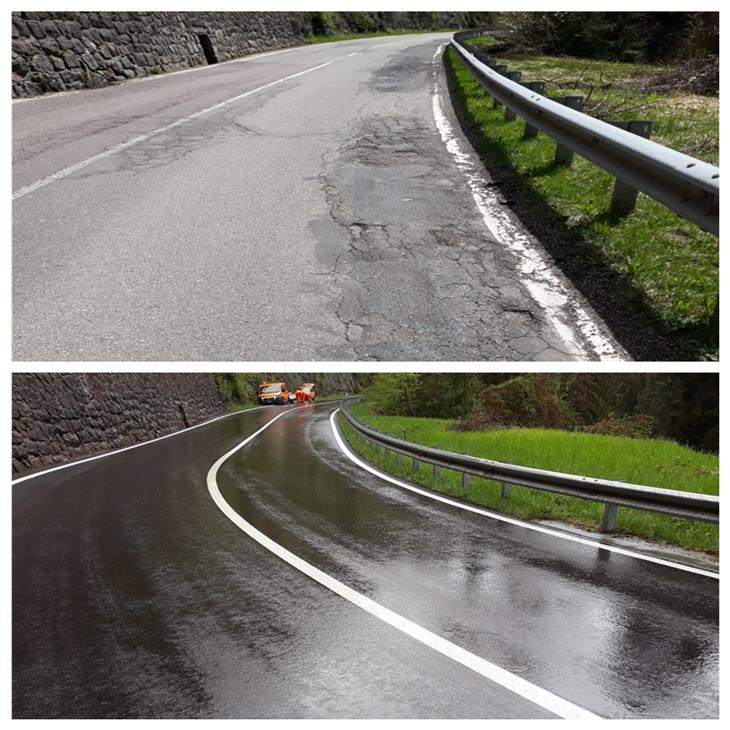 Prima e dopo gli interventi di asfaltatura. (Foto: ASP/Servizio strade)