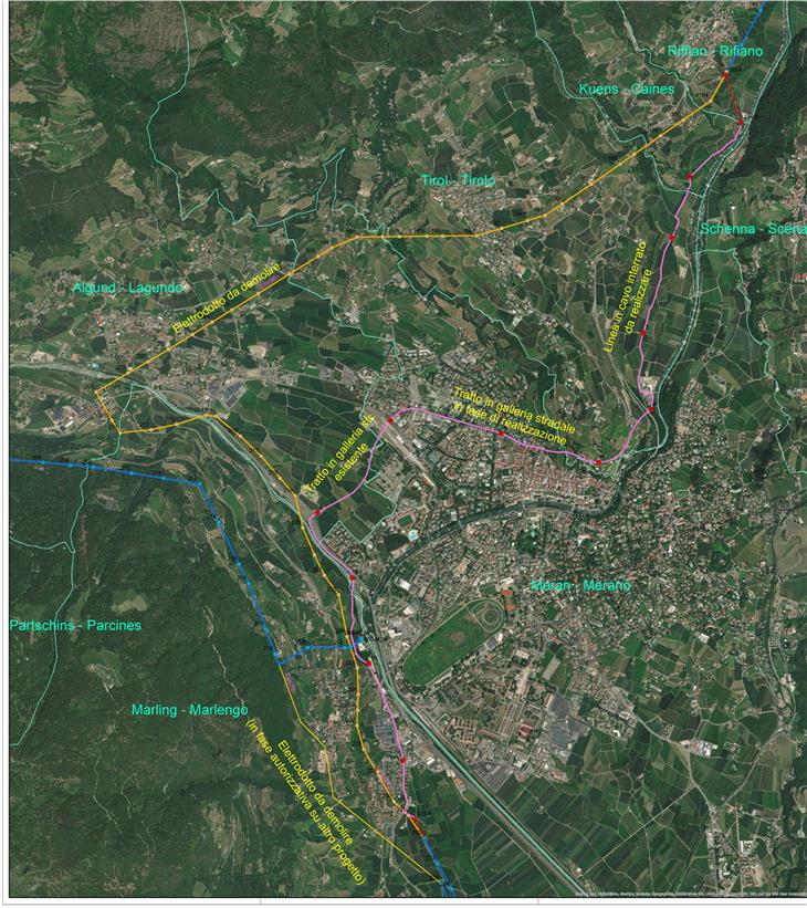 Il progetto interessa la linea aerea dal traliccio 154 della linea San Leonardo-Marlengo, nel comune di Rifiano, al traliccio 231 della linea Marlengo- Mezzocorona, nel comune di Marlengo. (Foto: Terna Spa)