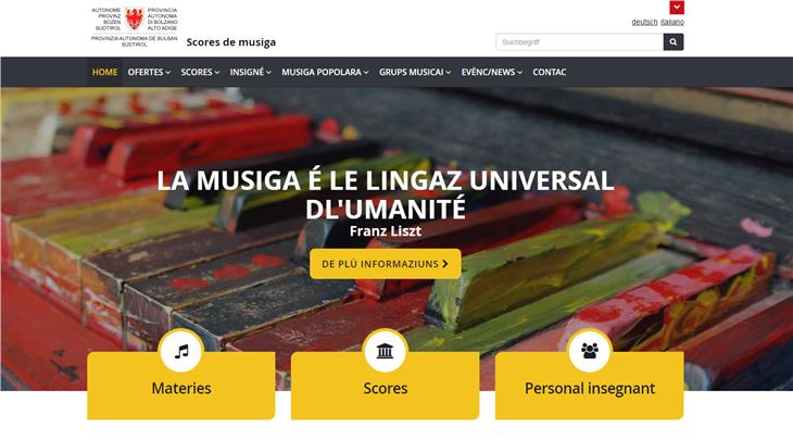 Il sito web di tutte le Scuole di musica altoatesine è ora disponibile anche in lingua ladina. (Foto: ASP/screenshot)