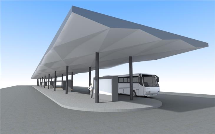 La stazione di Brunico diverrà un hub intermodale in grado di garantire un collegamento ottimale fra le diverse offerte di mobilità. (Rendering: STA)