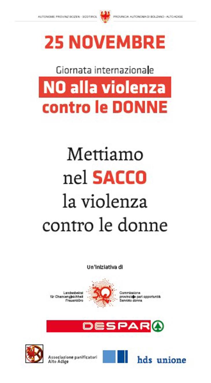 Il manifesto della campagna 2020 per il 25 novembre "Mettiamo nel sacco la violenza contro le donne!"