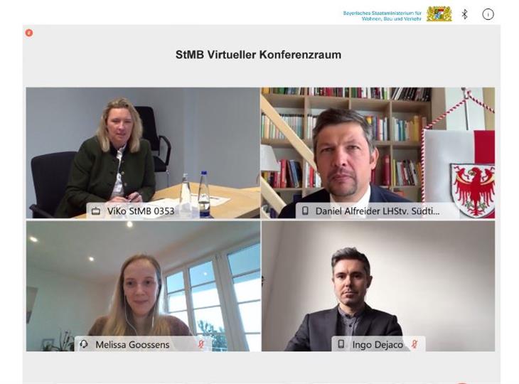 La video-conferenza fra la ministra Kerstin Schreyer e l'assessore Daniel Alfreider (Foto: Bayrisches Staatsministerium für Verkehr)