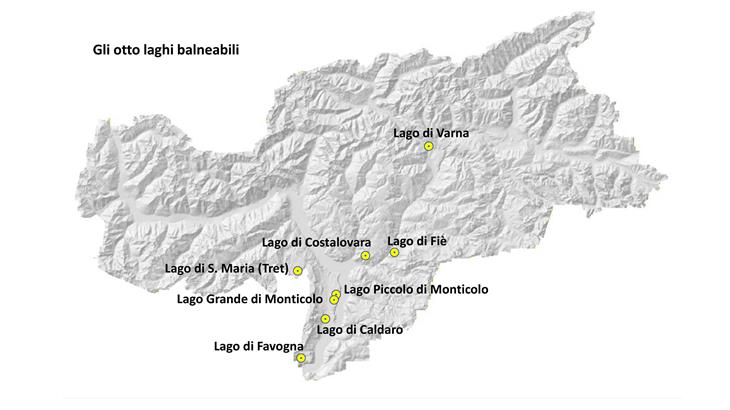 La mappa dei laghi balneabili altoatesini