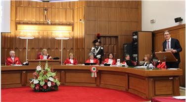 Il presidente Arno Kompatscher durante l'intervento per l'apertura dell'anno giudiziario alla Corte di appello di Trento