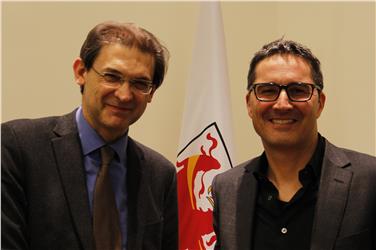 Il rettore della LUB, Paolo Lugli, con il presidente Arno Kompatscher (Foto USP/mb)