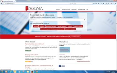 La homepage del portale altoatesino degli Open Data ospitata dalla Rete Civica