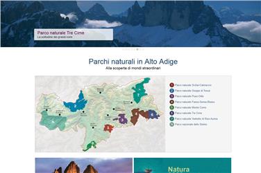 La nuova homepage dei parchi naturali con la cartina interattiva dell'Alto Adige