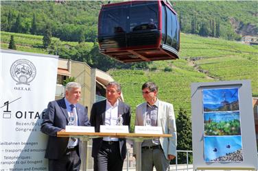 Florian Mussner, Martin Leitner e Markus Pitscheider presentano il congresso internazionale delle funivie (Foto USP/rc)