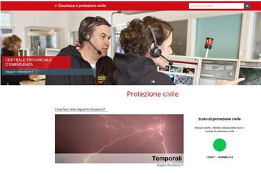 La homepage del nuovo portale dedicato alla protezione civile