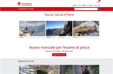 La homepage del nuovo portale dedicato a fauna, caccia e pesca