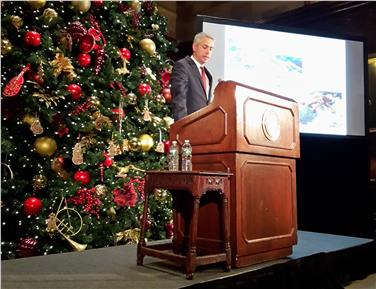 L'intervento di Alexander Horn allo Harvard Club di New York (Foto Museo archeologico dell'Alto Adige)