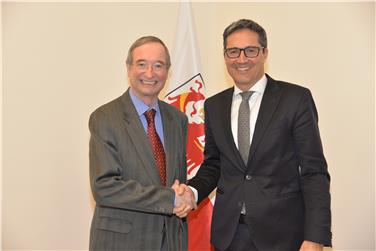 Christoph Leitl a Palazzo Widmann con il presidente Arno Kompatscher (Foto USP/Franzelin)