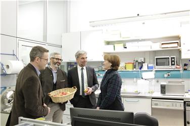 Le mele per curare l'allergia: Letschka spiega il progetto a Oberhuber, Schuler e Stocker (Foto USP/mac)