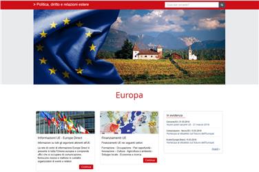 La homepage del nuovo portale web dedicato all'Europa