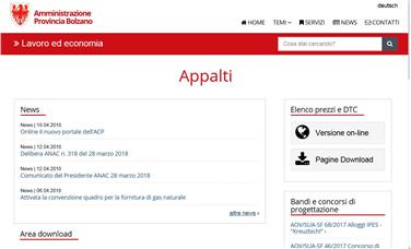 La homepage del nuovo portale dedicato agli appalti