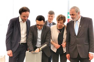 Achammer e Tommasini con i direttori Kerschbaumer Sigmund e Paler, e l'assessore Frötscher (Foto USP/rc)
