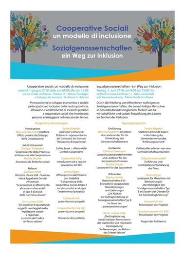 Il volantino del convegno sulle cooperative sociali